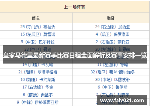 皇家马德里最新赛季比赛日程全面解析及赛事安排一览