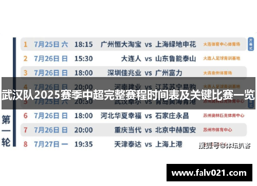 武汉队2025赛季中超完整赛程时间表及关键比赛一览