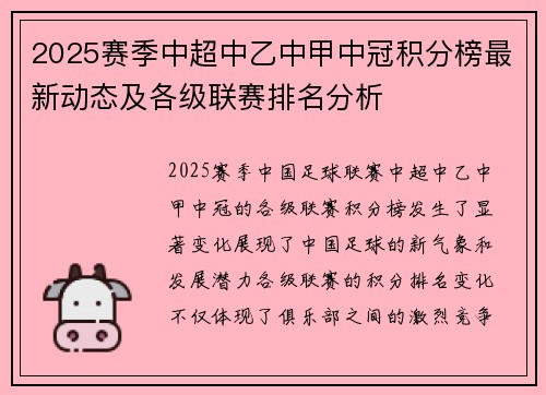 2025赛季中超中乙中甲中冠积分榜最新动态及各级联赛排名分析